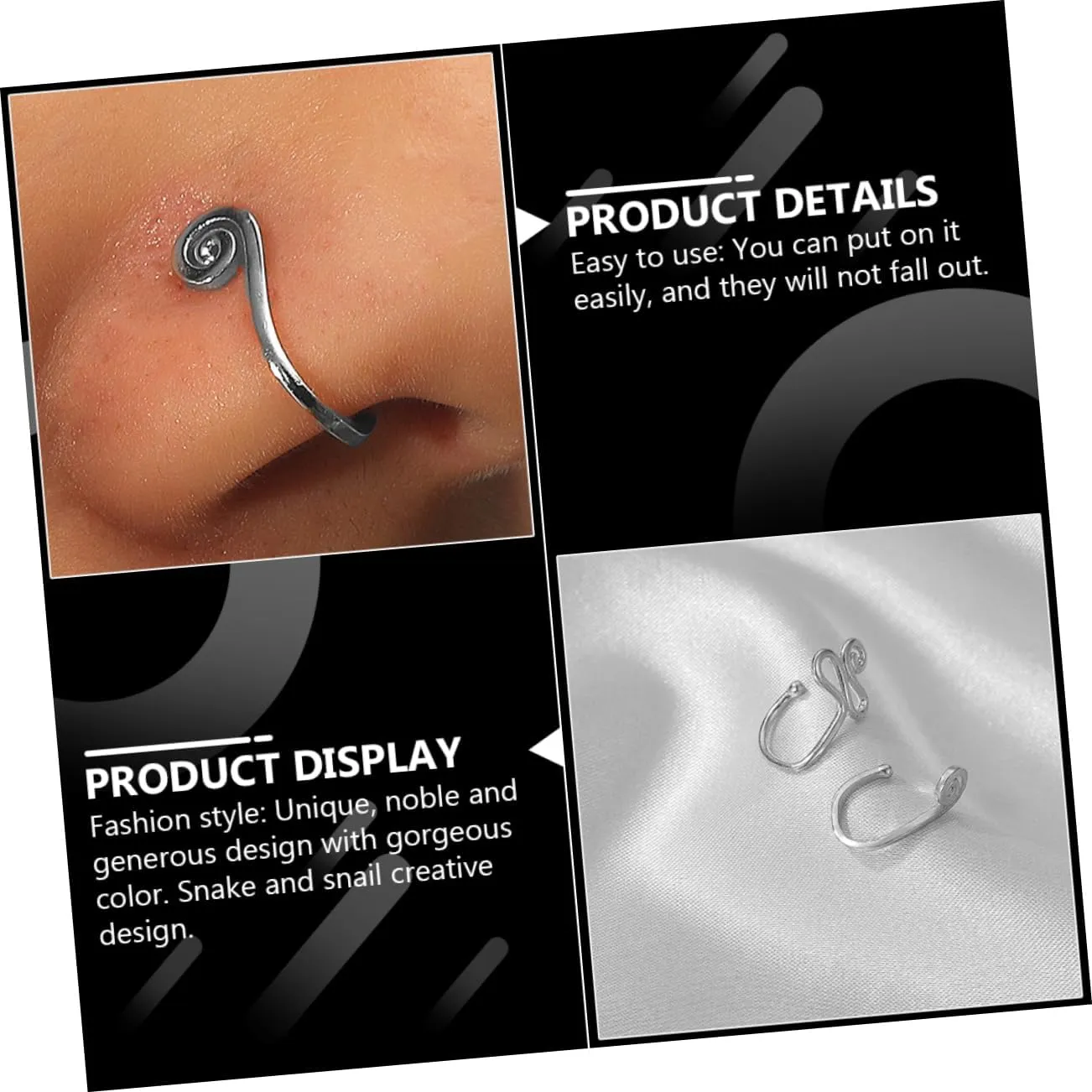 SOIMISS No Hole Nail Faux Nose Hoop Horseshoe Piercing Nose Hoops Charms Double Helix Lip Rings Jewelry Faux