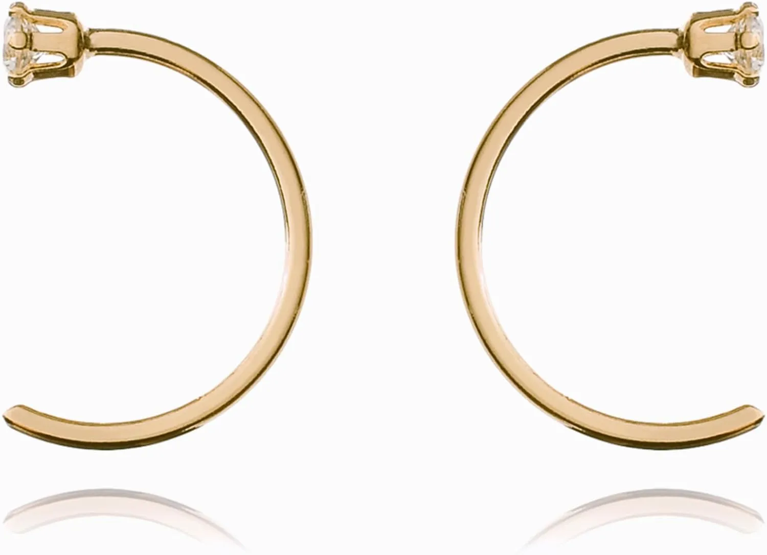 Solitaire Half Hoop Earring, 14k Gold Open Diamond (0.04ct) Hoop Earrings, Dainty Half Hoops, Minimalist Jewelry, Gift For Women.
