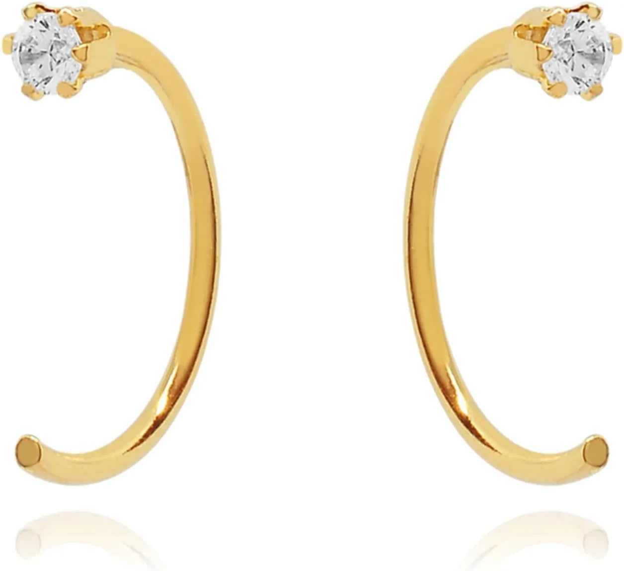 Solitaire Half Hoop Earring, 14k Gold Open Diamond (0.04ct) Hoop Earrings, Dainty Half Hoops, Minimalist Jewelry, Gift For Women.