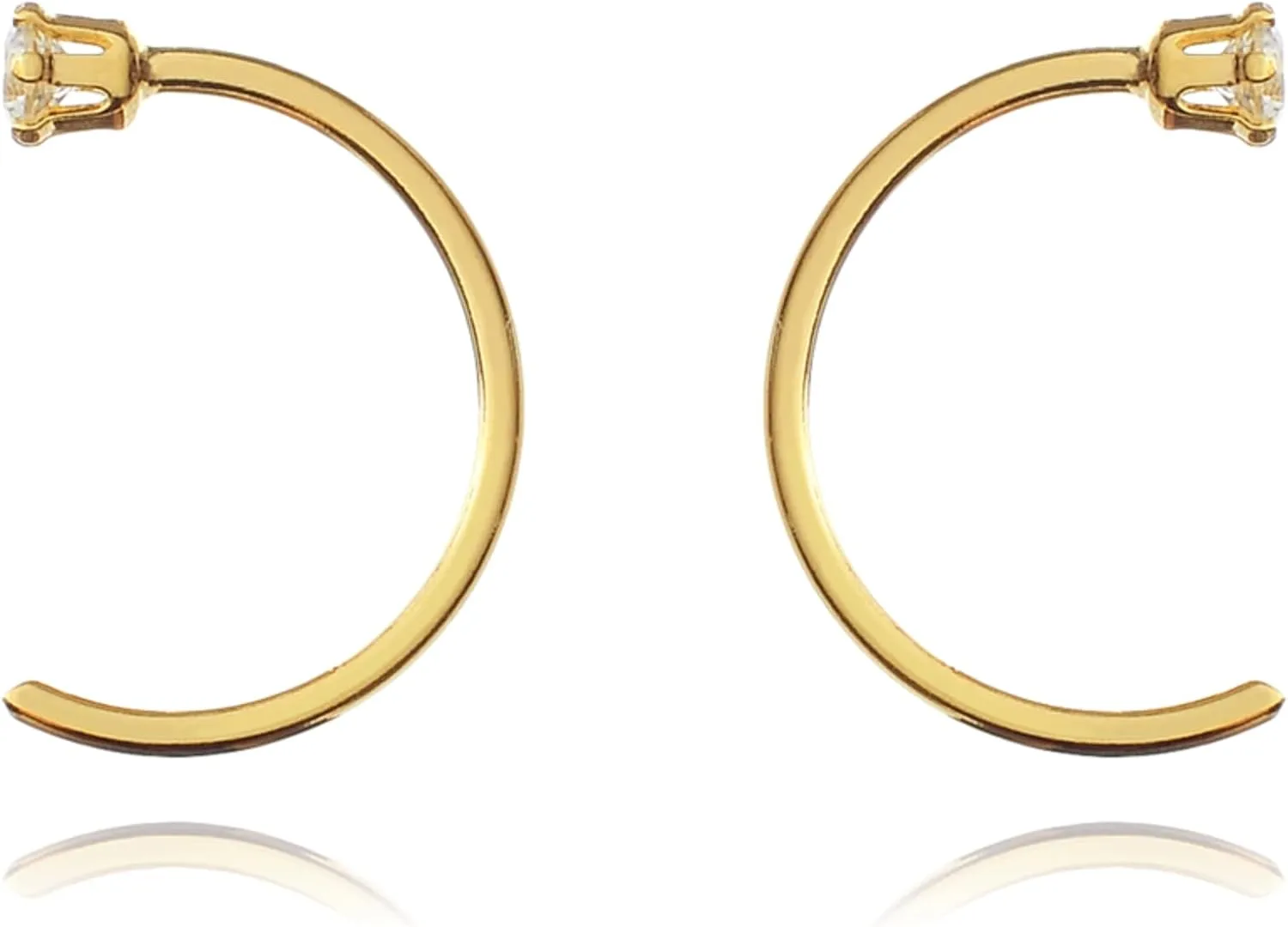 Solitaire Half Hoop Earring, 14k Gold Open Diamond (0.04ct) Hoop Earrings, Dainty Half Hoops, Minimalist Jewelry, Gift For Women.