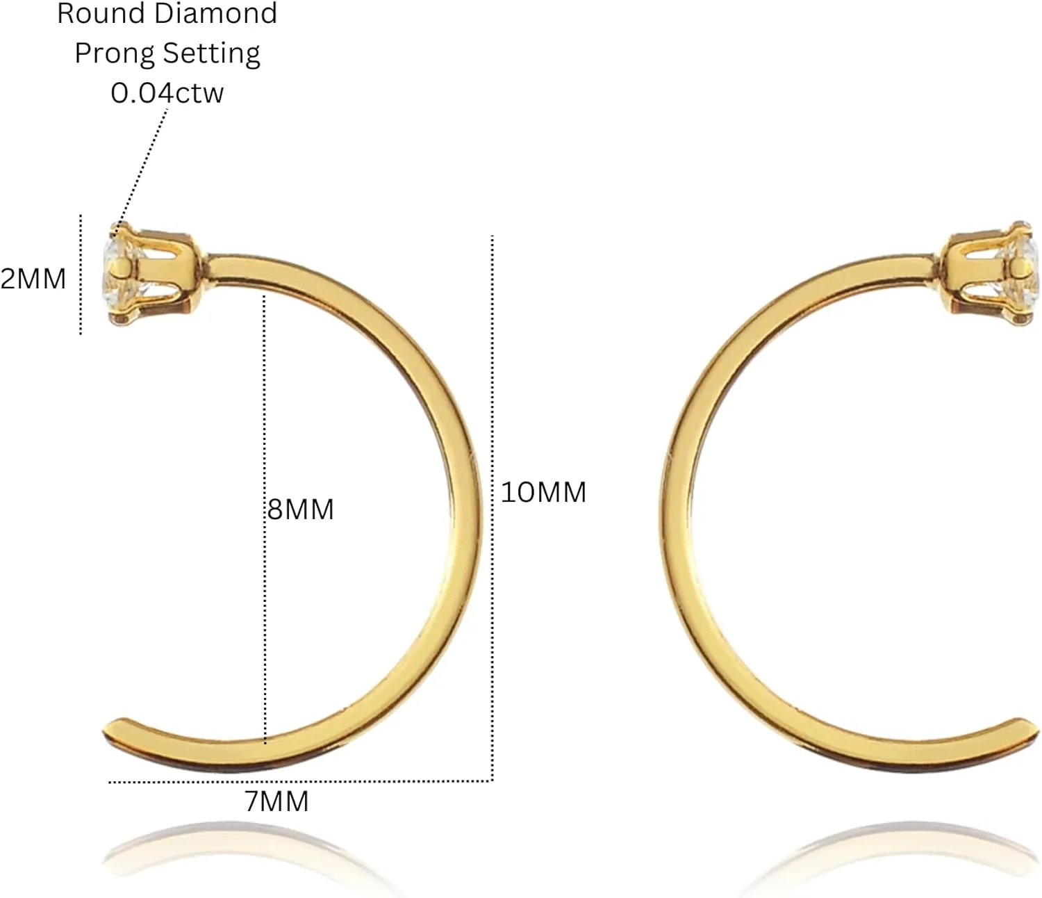Solitaire Half Hoop Earring, 14k Gold Open Diamond (0.04ct) Hoop Earrings, Dainty Half Hoops, Minimalist Jewelry, Gift For Women.