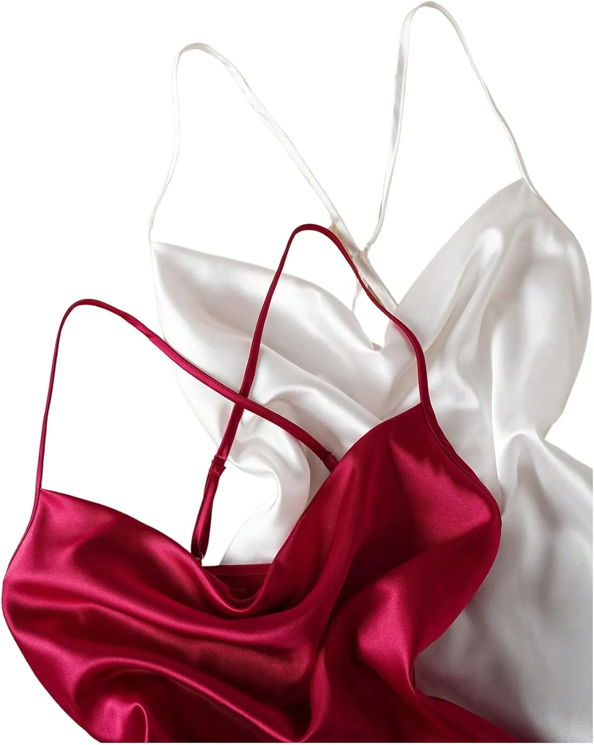 SOLY HUX Women's Plus Size Nightgown 2 Piece Satin Lace Split Slip Cami Dress Nightdress Sleepwear