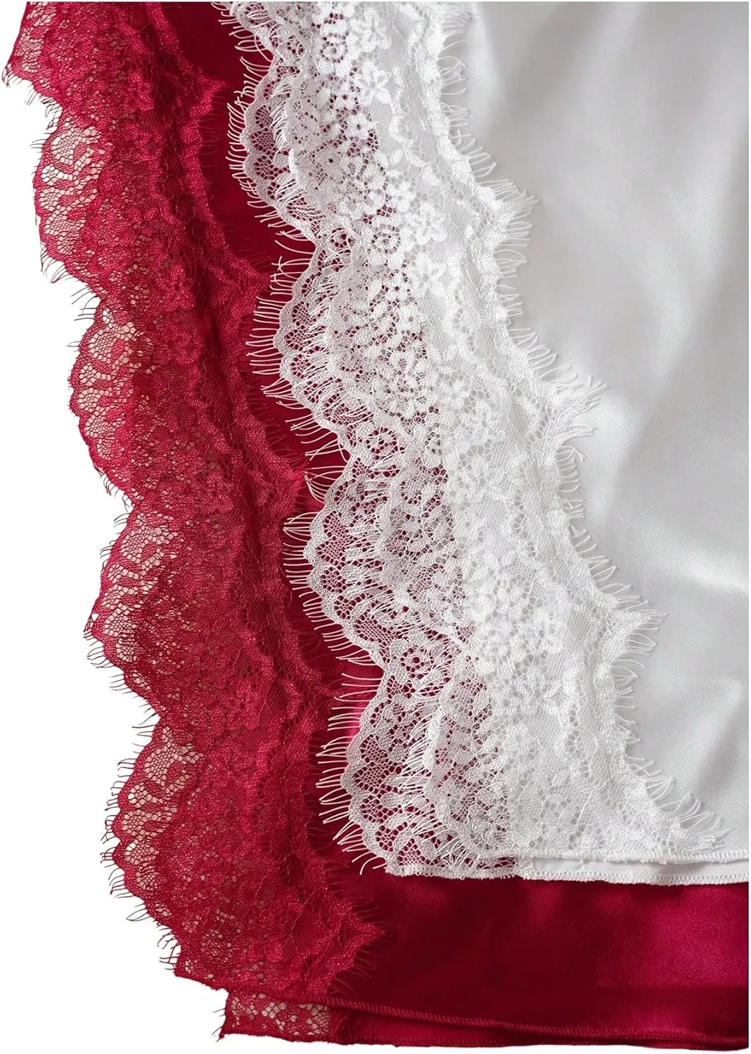 SOLY HUX Women's Plus Size Nightgown 2 Piece Satin Lace Split Slip Cami Dress Nightdress Sleepwear