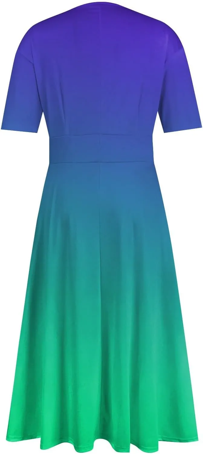 Spring Dresses for Women Short Sleeve Flowy Dresses Plus Size V Neck Casual Dresses Modest Elegant Cocktail Dresses