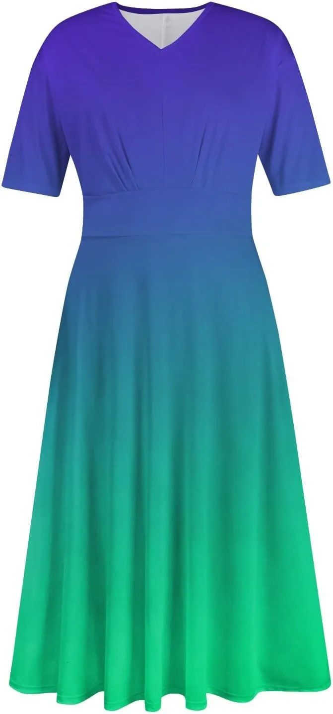 Spring Dresses for Women Short Sleeve Flowy Dresses Plus Size V Neck Casual Dresses Modest Elegant Cocktail Dresses