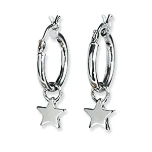 Sterling Silver Huggie Earrings Huggie Hoops Silver Star Earrings Dangle Star Hoop Earrings for Women Tiny Hoop Earrings for Sensitive Ears Hoop Earrings with Charm Huggies Earrings