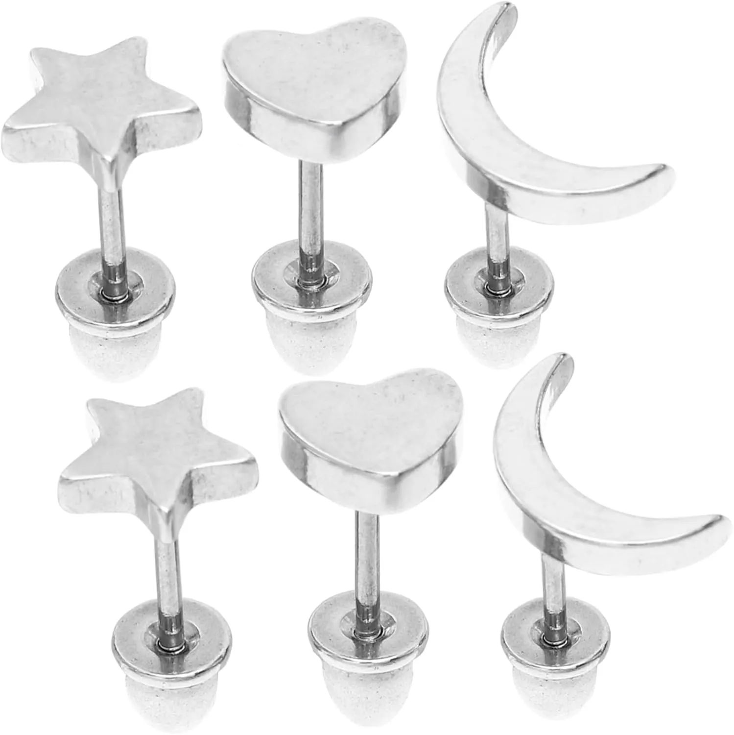 Sterling Silver Stud Earrings Heart Shaped Moon Earrings Fashionable Minimalist Ear Jewelry