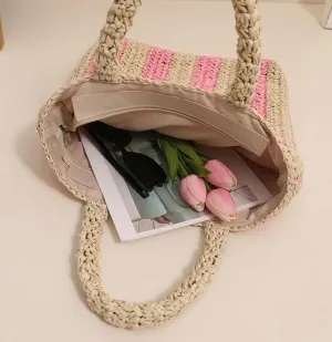 Straw Tote Bag for Women Handmade Handbags for Women Woven Raffia Beach Travel Bags Shopping