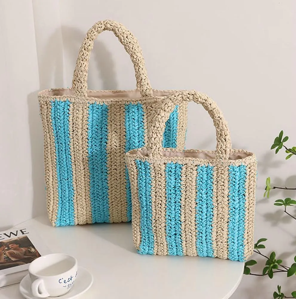 Straw Tote Bag for Women Handmade Handbags for Women Woven Raffia Beach Travel Bags Shopping