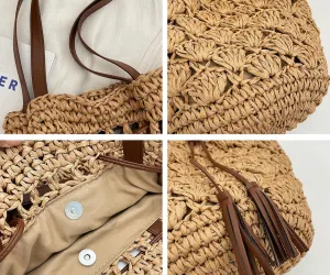 Straw Tote Bags for Women Woven Handbags for Women Handmade Bucket Bag Summer Beach Bag Hobo Bag Shoulder Bag