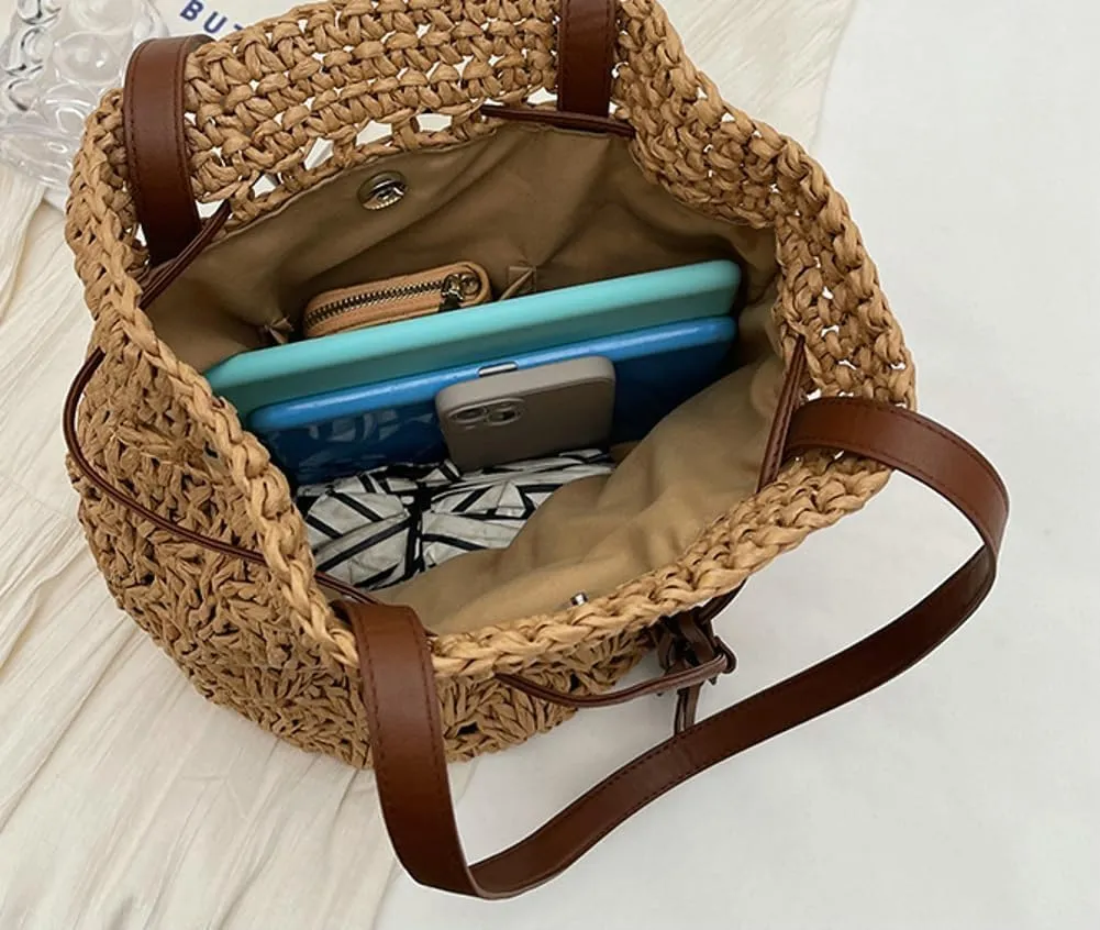 Straw Tote Bags for Women Woven Handbags for Women Handmade Bucket Bag Summer Beach Bag Hobo Bag Shoulder Bag