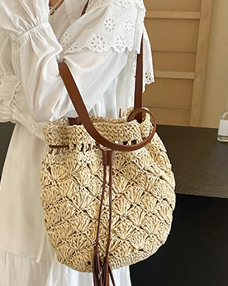 Straw Tote Bags for Women Woven Handbags for Women Handmade Bucket Bag Summer Beach Bag Hobo Bag Shoulder Bag