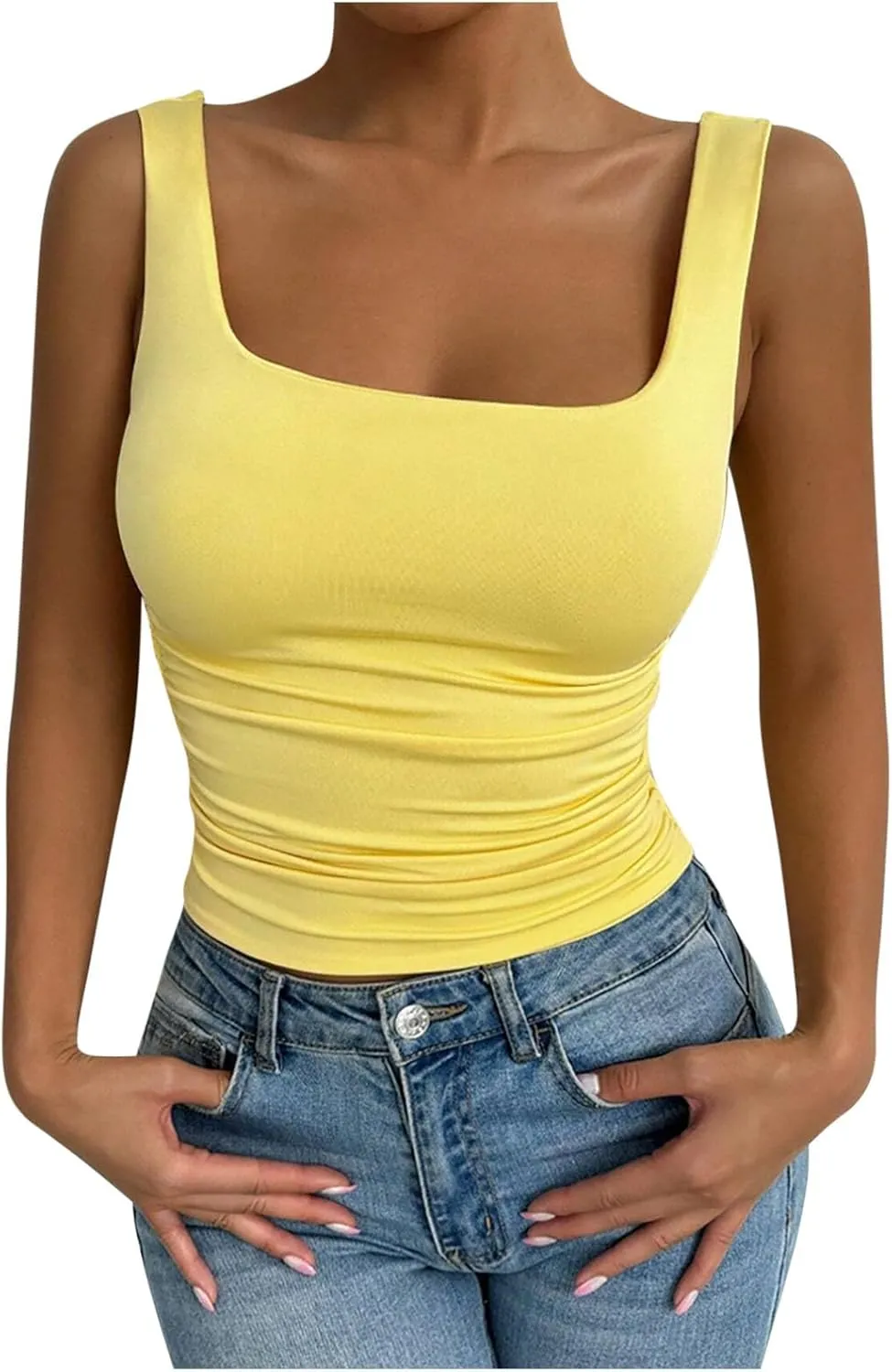 Stretch Workout Tank Tops for Women Y2k Slim Fitted Square Neck Yoga Sport Camis Summer Lightweight Athletic Shirts