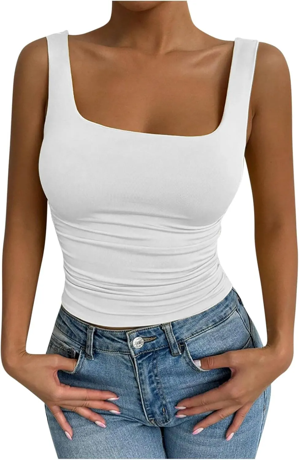 Stretch Workout Tank Tops for Women Y2k Slim Fitted Square Neck Yoga Sport Camis Summer Lightweight Athletic Shirts