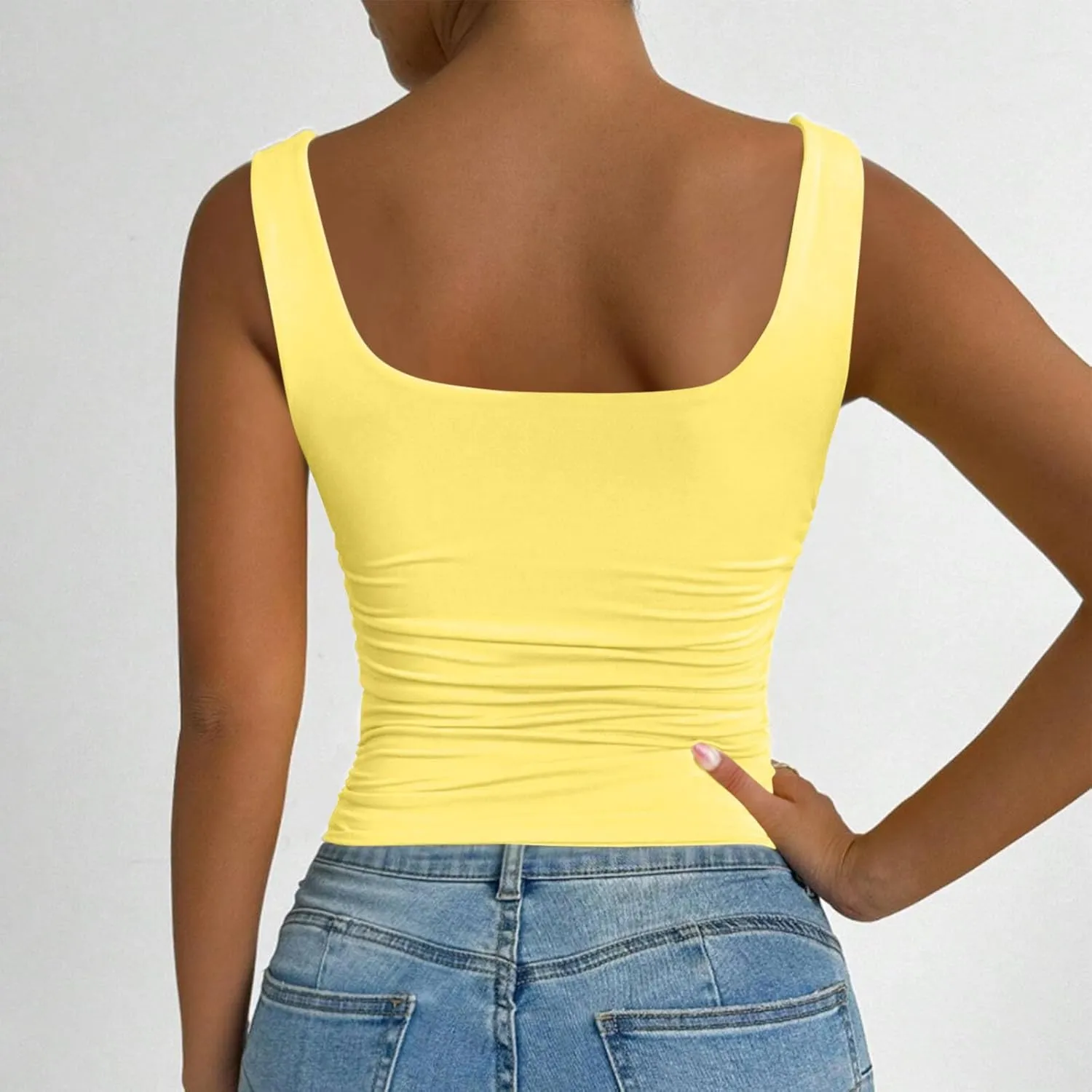 Stretch Workout Tank Tops for Women Y2k Slim Fitted Square Neck Yoga Sport Camis Summer Lightweight Athletic Shirts