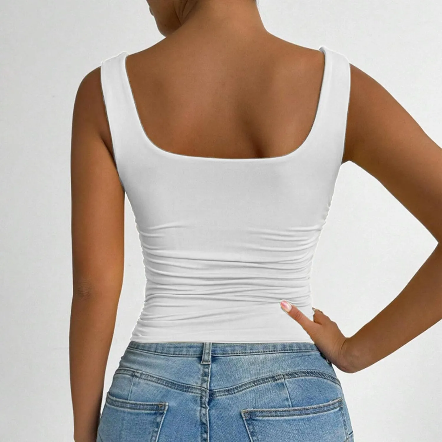 Stretch Workout Tank Tops for Women Y2k Slim Fitted Square Neck Yoga Sport Camis Summer Lightweight Athletic Shirts