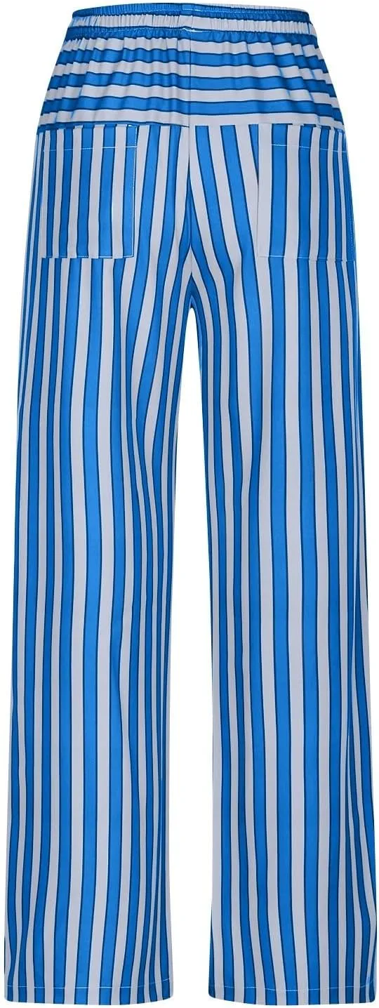 Striped Pants for Women 2025 Spring Drawstring Striped Pants Loose Wide Leg Trousers Casual Low Waist Pant