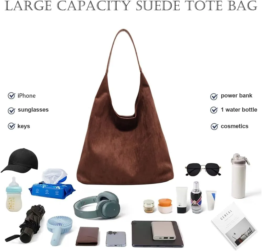 Suede Bags for Women, 2025 New Suede Tote Bag for Women, Retro Slouchy Office Shoulder Top-handle Tote Handbags