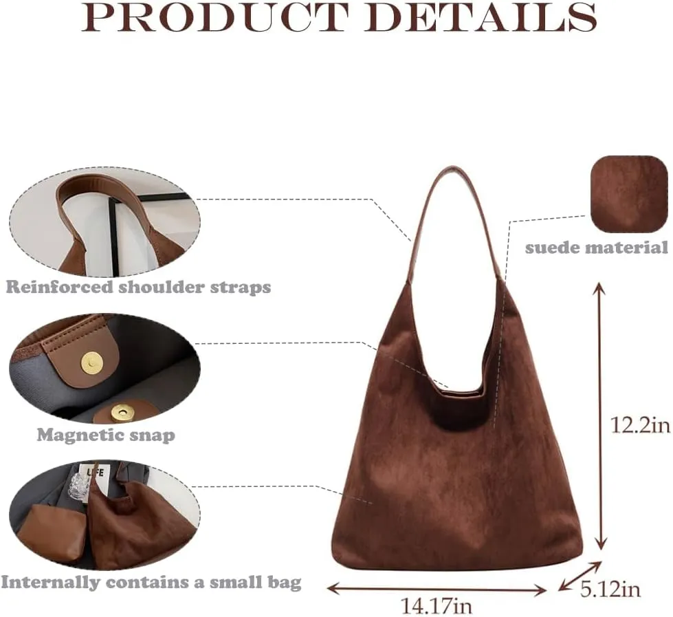 Suede Bags for Women, 2025 New Suede Tote Bag for Women, Retro Slouchy Office Shoulder Top-handle Tote Handbags