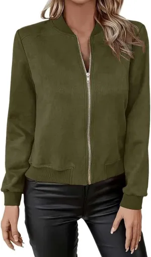 Suede Jackets for Women 2024 Trendy Comfy Cropped Zip Up Jackets Faux Leather Casual Jacket Outwear with Pockets