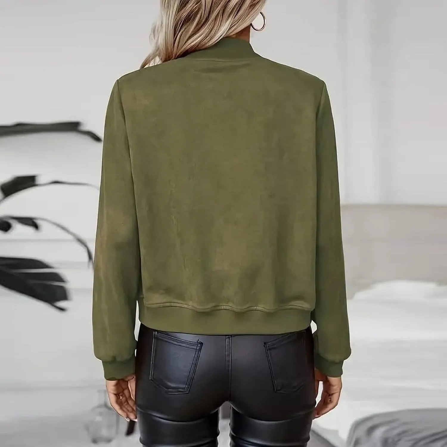 Suede Jackets for Women 2024 Trendy Comfy Cropped Zip Up Jackets Faux Leather Casual Jacket Outwear with Pockets