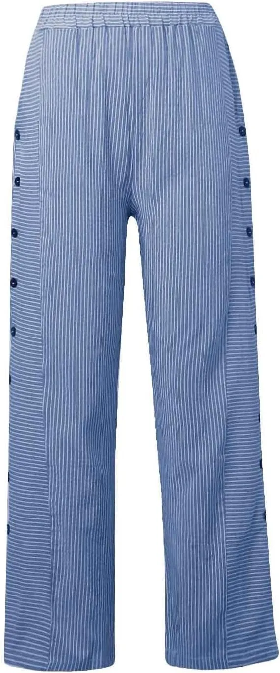 Summer Casual Pants for Women Loose Button Elastic High Waisted Beach Pants Straight Leg Drawstring Lightweight Trousers