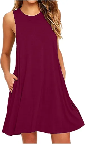 Summer Dresses for Women 2024 Casual Beach Sundresses Flowy Sleeveless Short Dress Fashion Loose Dress with Pockets