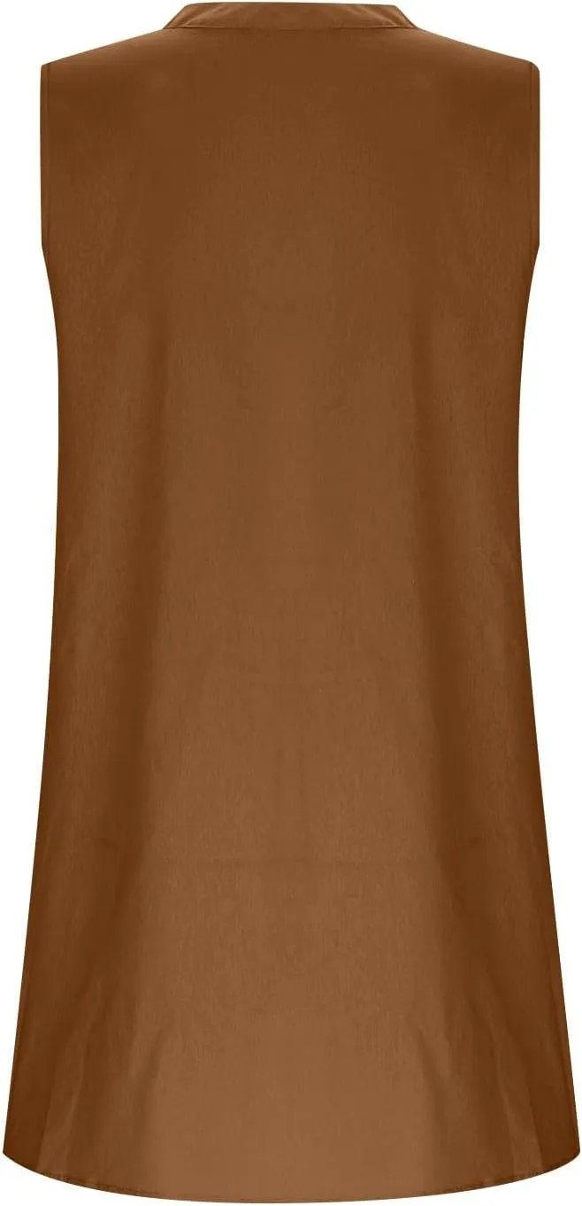 Summer Dresses for Women 2025 Cotton Linen Dress Tshirt Casual Hawaiian Sleeveless Button V-Neck Midi Boho Sundress