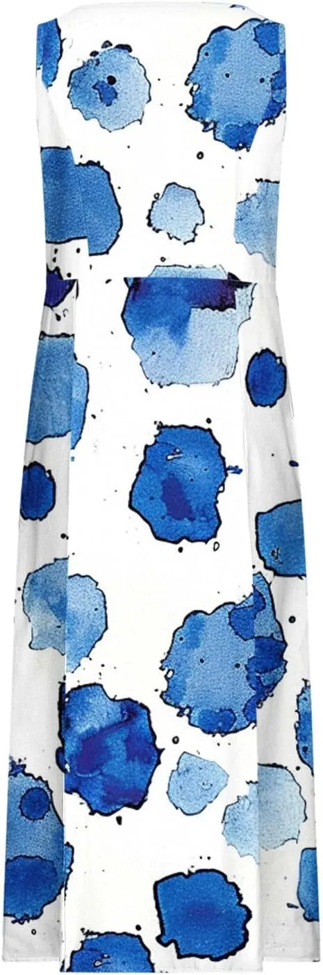 Summer Dresses for Women 2025 Cotton Linen Maxi Tank Dress Fashion Floral Beach Sundresses Spring Boho Outfits with Pockets