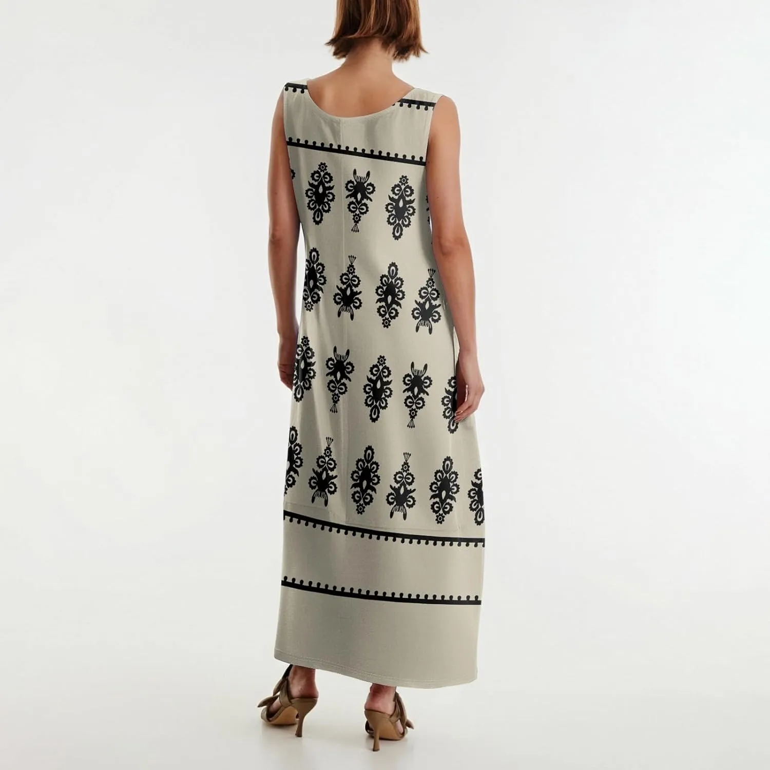 Summer Dresses for Women 2025 Sleeveless Bohemian Maxi Dress with Pockets Floral Print Maxi Sundress Beach Vacation