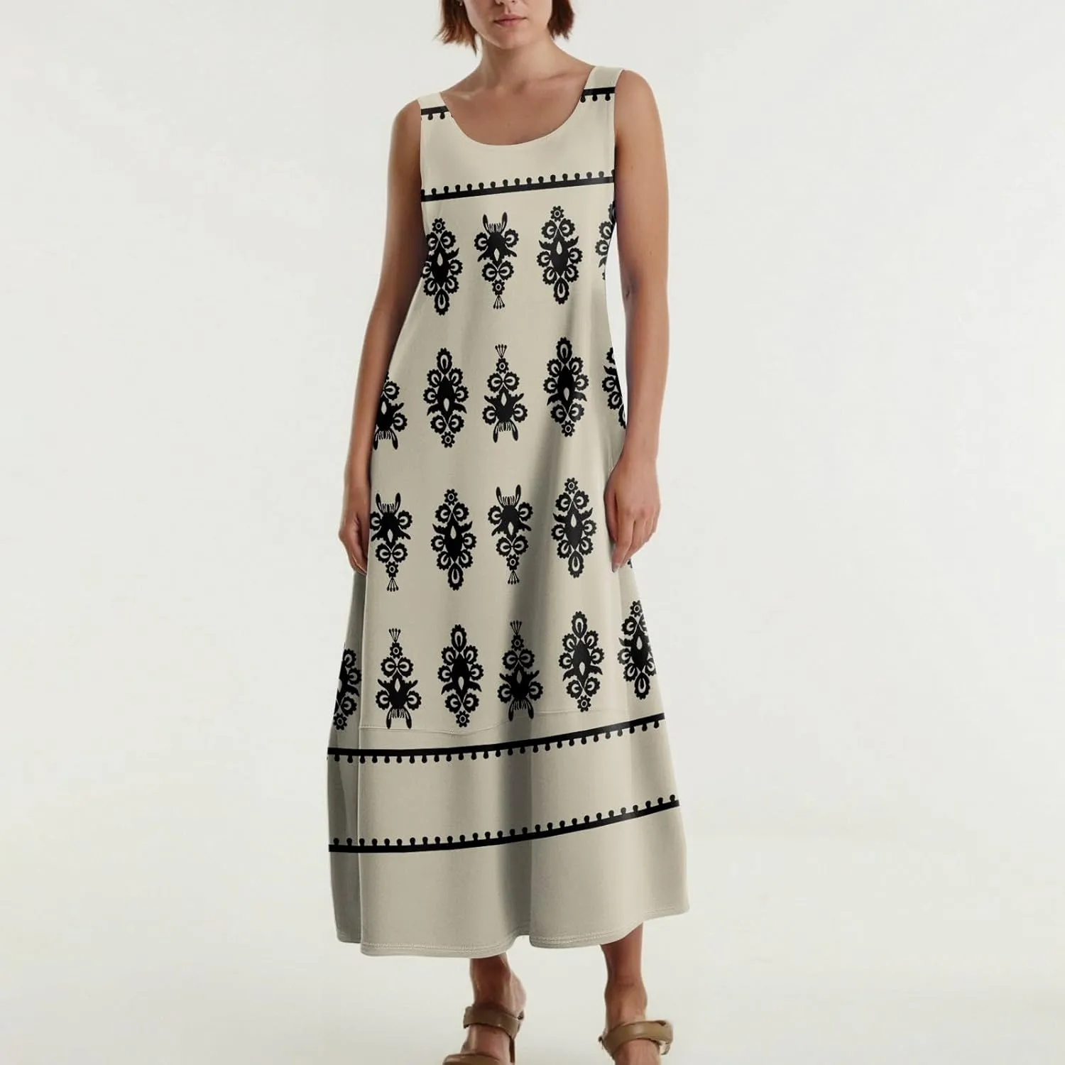 Summer Dresses for Women 2025 Sleeveless Bohemian Maxi Dress with Pockets Floral Print Maxi Sundress Beach Vacation