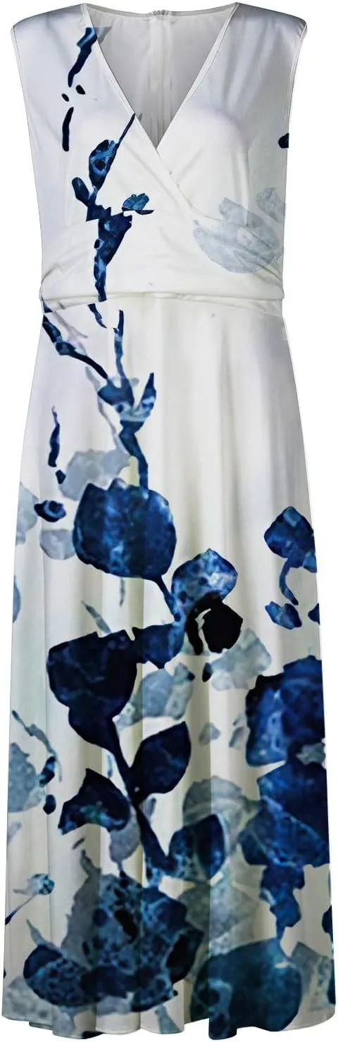 Summer Dresses for Women,Womens Elegant Wrap Deep V Neck Sleeveless Maxi Dress Flowy Beach Vacation Boho Sundresses