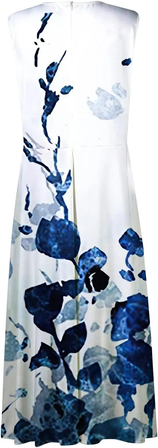 Summer Dresses for Women,Womens Elegant Wrap Deep V Neck Sleeveless Maxi Dress Flowy Beach Vacation Boho Sundresses