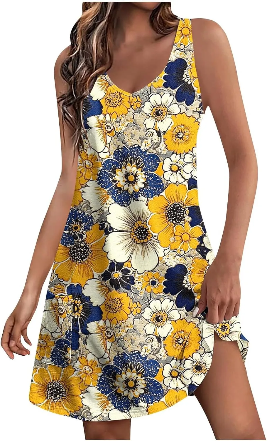 Summer Shirt Dresses Women Beach Boho Sleeveless Mini Dress Vintage Floral Flowy Tank Sundresses Swimwear Cover Up