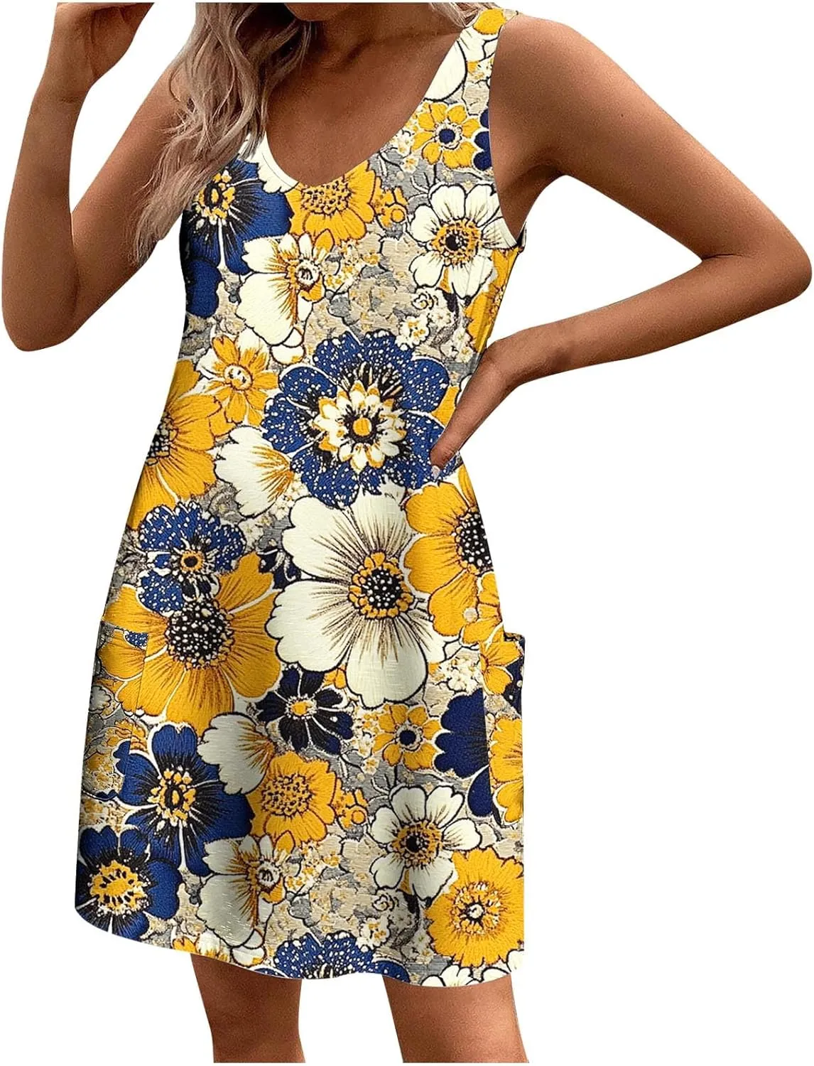 Summer Shirt Dresses Women Beach Boho Sleeveless Mini Dress Vintage Floral Flowy Tank Sundresses Swimwear Cover Up