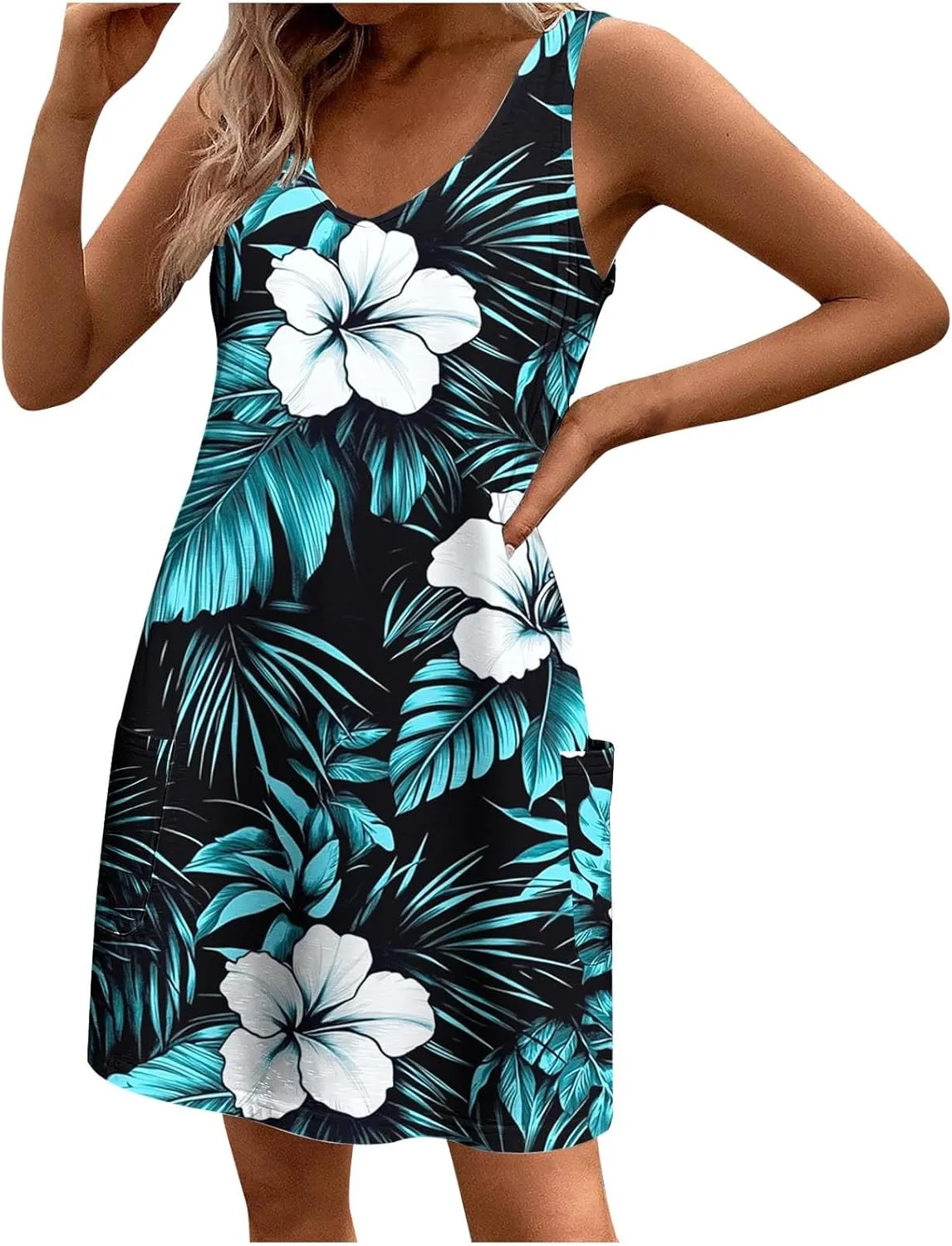 Summer Shirt Dresses Women Beach Boho Sleeveless Mini Dress Vintage Floral Flowy Tank Sundresses Swimwear Cover Up