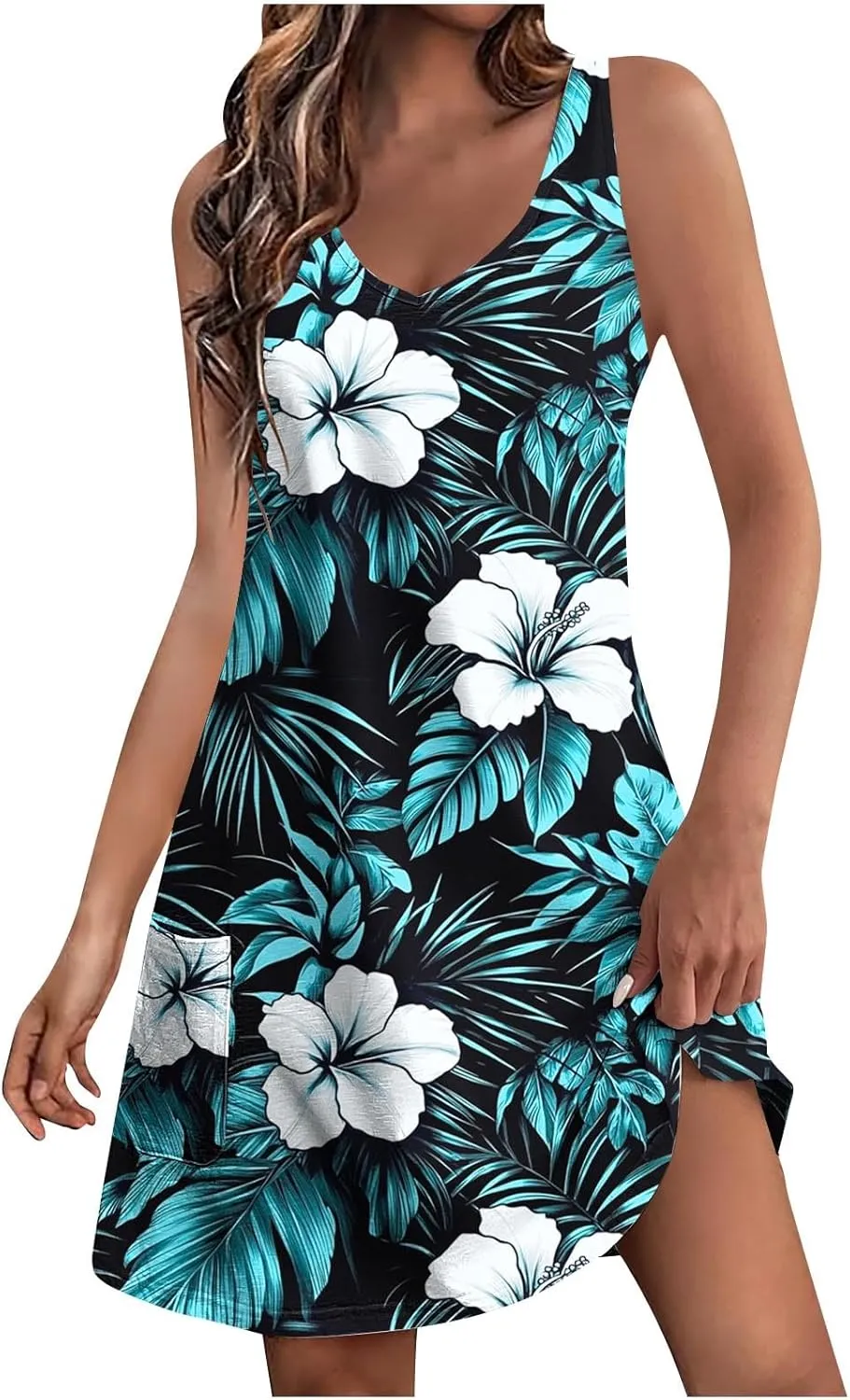 Summer Shirt Dresses Women Beach Boho Sleeveless Mini Dress Vintage Floral Flowy Tank Sundresses Swimwear Cover Up