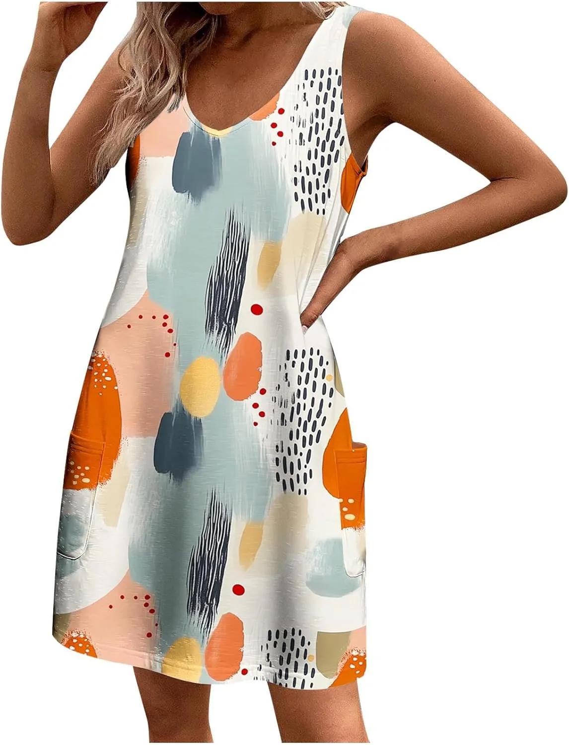 Summer Shirt Dresses Women Beach Boho Sleeveless Mini Dress Vintage Floral Flowy Tank Sundresses Swimwear Cover Up