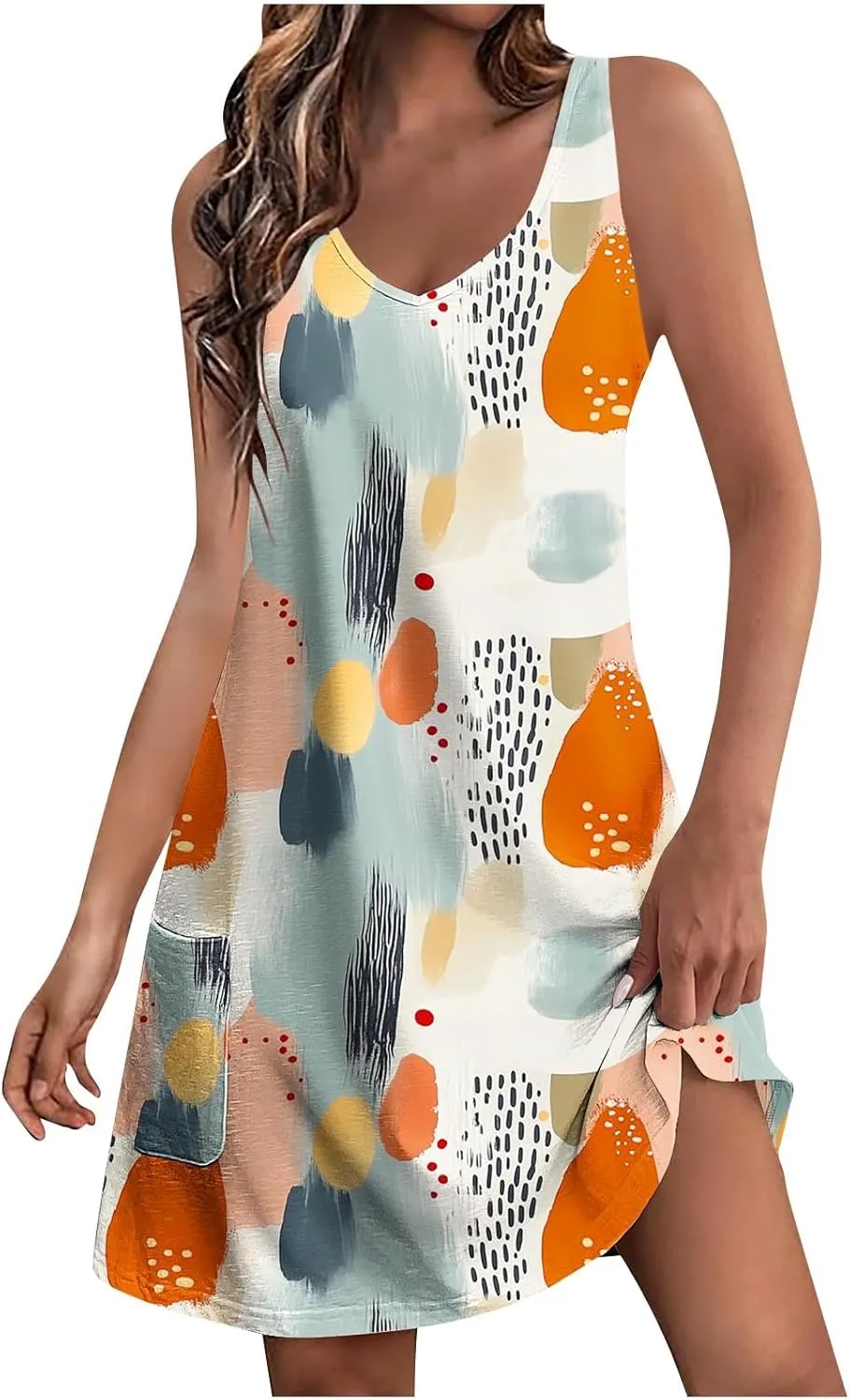 Summer Shirt Dresses Women Beach Boho Sleeveless Mini Dress Vintage Floral Flowy Tank Sundresses Swimwear Cover Up