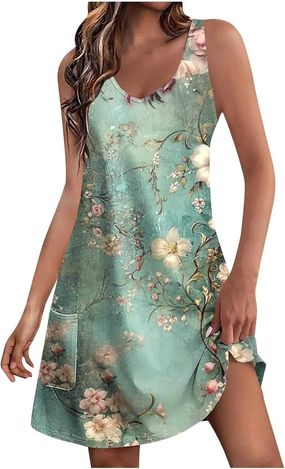 Summer Shirt Dresses Women Beach Boho Sleeveless Mini Dress Vintage Floral Flowy Tank Sundresses Swimwear Cover Up