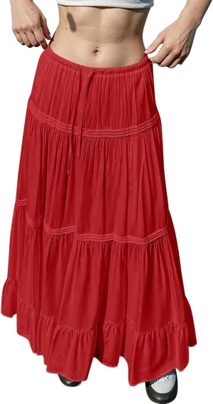 Summer Skirt for Women 2025 High Waist A-Line Flowy Maxi Skirt Trendy Style