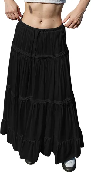 Summer Skirt for Women 2025 High Waist A-Line Flowy Maxi Skirt Trendy Style
