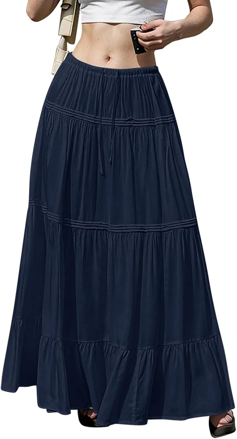Summer Skirt for Women 2025 High Waist A-Line Flowy Maxi Skirt Trendy Style
