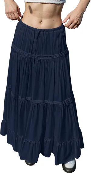 Summer Skirt for Women 2025 High Waist A-Line Flowy Maxi Skirt Trendy Style