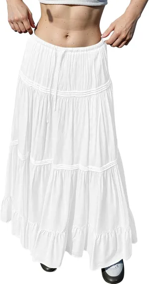 Summer Skirt for Women 2025 High Waist A-Line Flowy Maxi Skirt Trendy Style