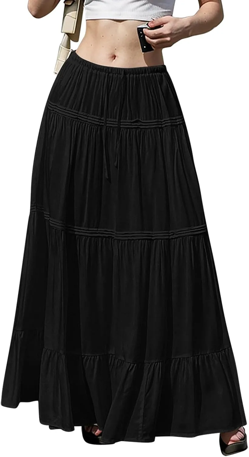 Summer Skirt for Women 2025 High Waist A-Line Flowy Maxi Skirt Trendy Style