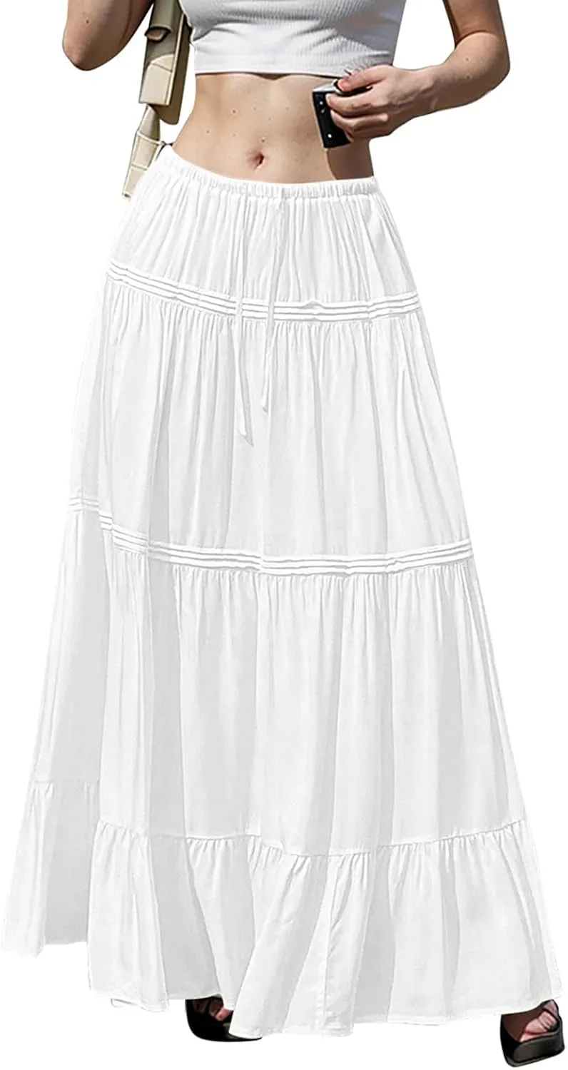 Summer Skirt for Women 2025 High Waist A-Line Flowy Maxi Skirt Trendy Style