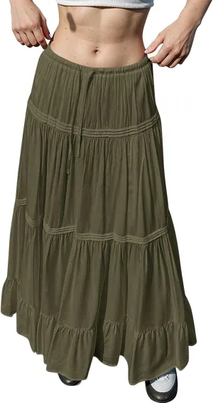 Summer Skirt for Women 2025 High Waist A-Line Flowy Maxi Skirt Trendy Style