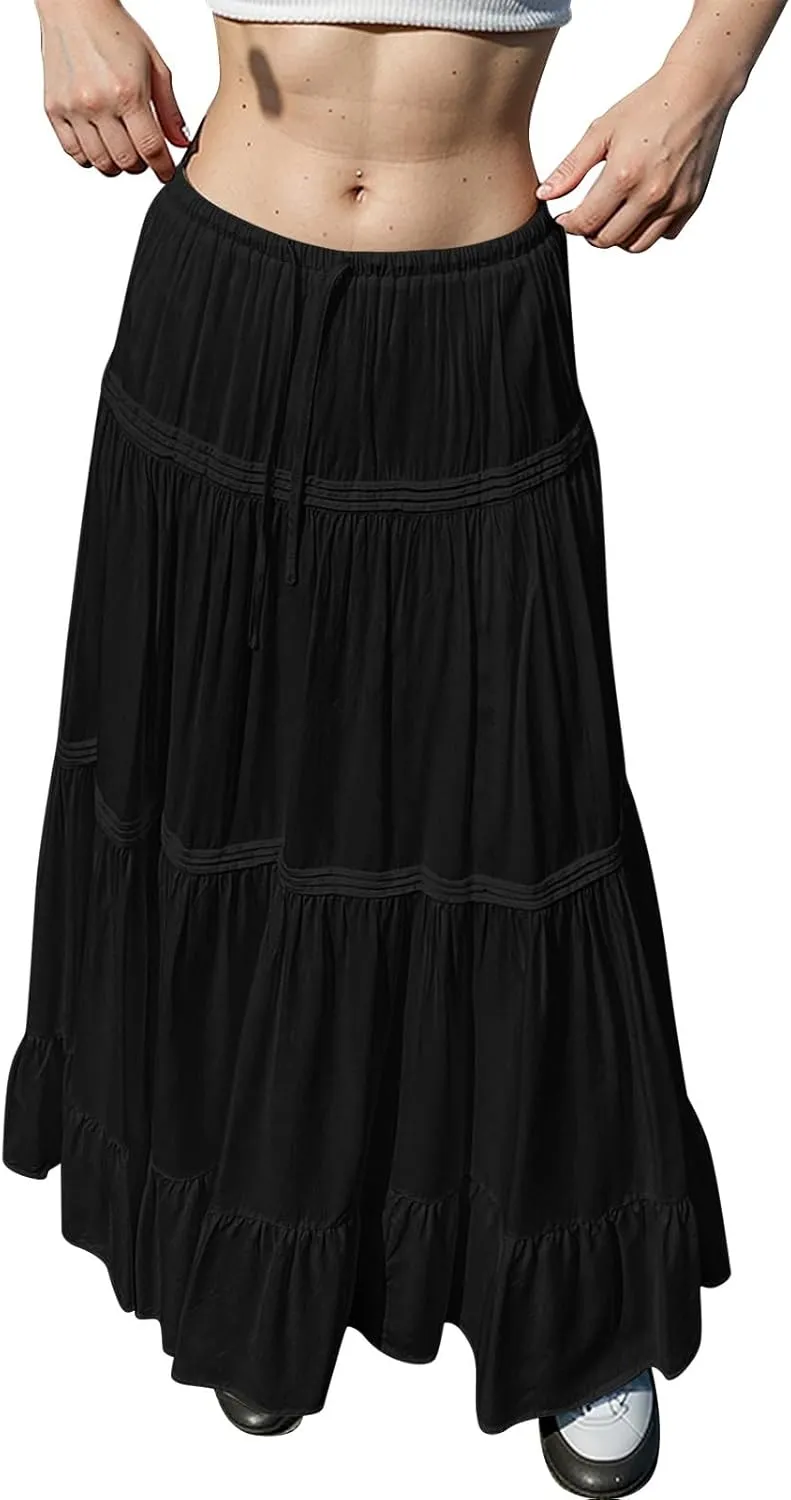 Summer Skirt for Women 2025 High Waist A-Line Flowy Maxi Skirt Trendy Style