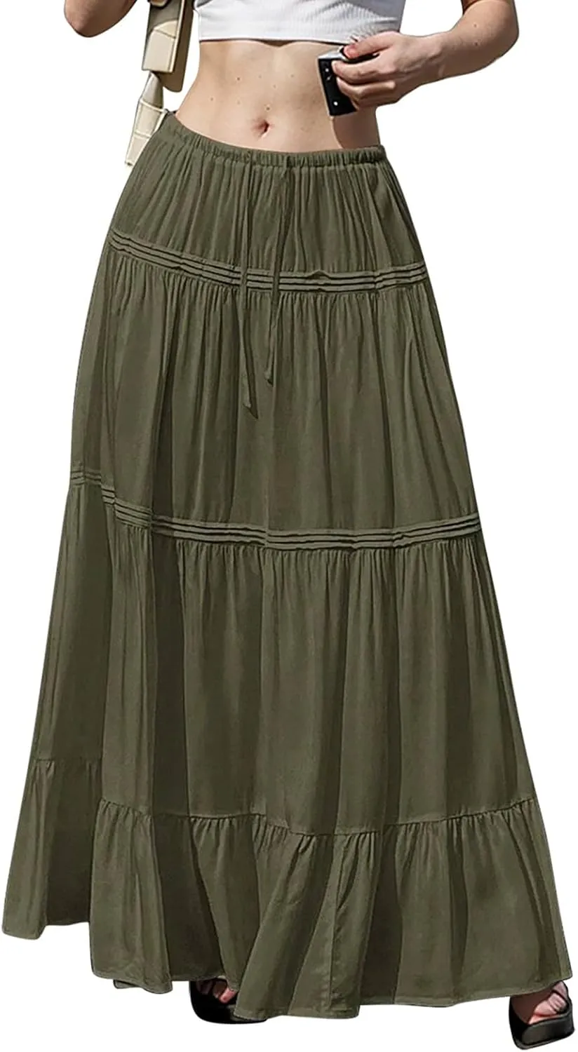 Summer Skirt for Women 2025 High Waist A-Line Flowy Maxi Skirt Trendy Style